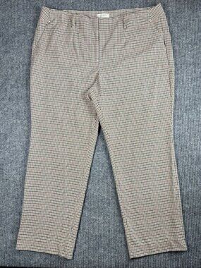 Talbots Gingham Plaid Pants Women’s 20W Tan Black High Rise Straight Leg Stretch
